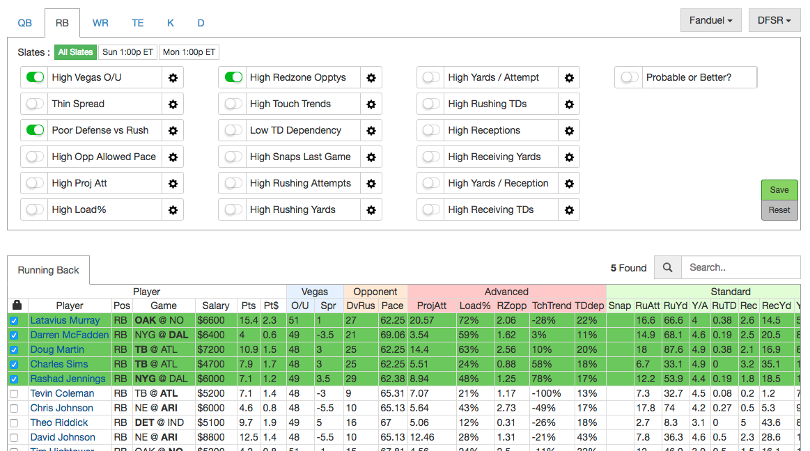 daily fantasy football strategy - main screen